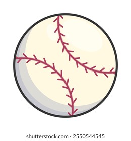 A colorful illustration of a baseball with red stitches.