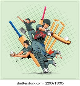 colorful illustration of batsman player playing cricket championship sports