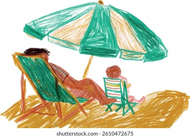 Colorful Illustration of Beach Relaxation with Umbrellas and Chairs