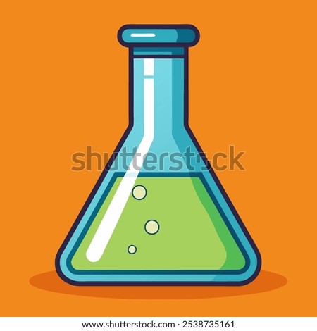 A colorful illustration of a beaker filled with green liquid, perfect for adding a touch of science to your designs. This fun and playful graphic is ideal for educational materials.