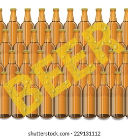 colorful illustration with beer bottles on a white  background