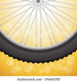 colorful illustration with  bicycle wheel on a sun background for your design