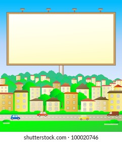 colorful illustration with billboard in city landscape