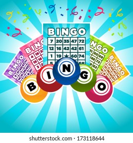 Colorful illustration of bingo cards and balls