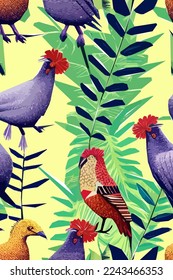 Colorful illustration of bird, flowers, leaves. Vector for wallpapers, fabrics, wrappers, postcards, greeting cards, wedding invitations, banners.