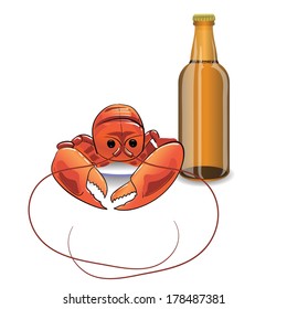 colorful illustration with  bottle of beer and lobster  for your design
