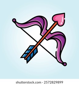 A colorful illustration of a bow and arrow with a heart-shaped arrowhead. Perfect for Valentine's Day cards, gifts, or social media.