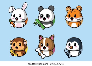 colorful illustration bundle of cute animal cartoon characters collection