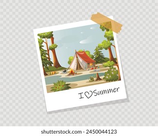 Colorful illustration of camping in the forest. Freehand drawing, isolate, clipart. Vector