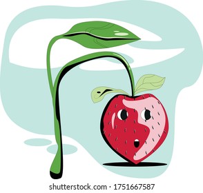 Colorful illustration with cartoonish strawberry