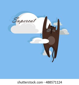 Colorful illustration of cat in the clouds. 