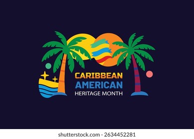 Colorful illustration celebrating caribbean american heritage month featuring palm trees and sunlight