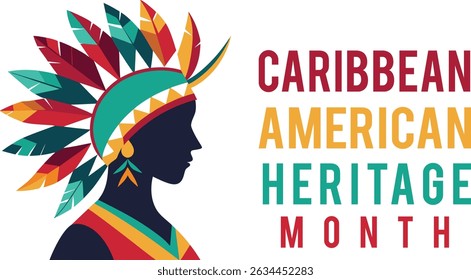 Colorful illustration celebrating caribbean american heritage month with decorative headwear silhouette