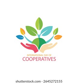 Colorful illustration celebrating the international day of cooperatives with hands and plants symbol