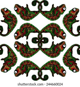 Colorful illustration of chameleon. seamless pattern