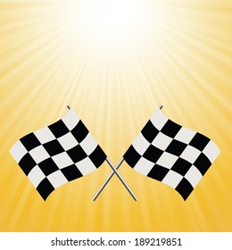 colorful illustration with checkered flags on a sun background for your design
