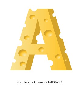 colorful illustration with cheese letter A  on a white background