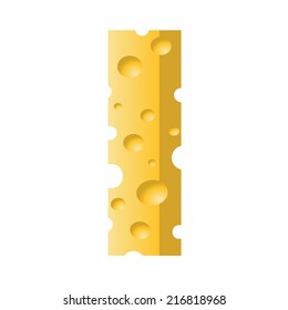 colorful illustration with cheese letter I  on a white background