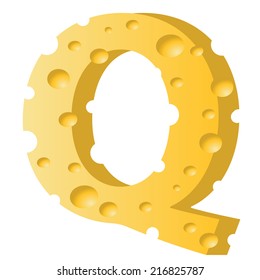 colorful illustration with cheese letter Q  on a white background
