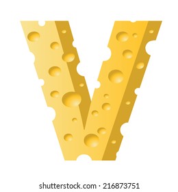 colorful illustration with cheese letter V  on a white background