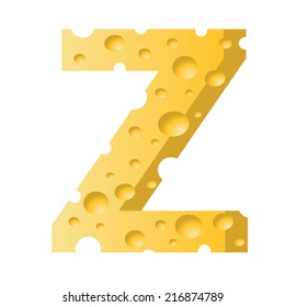 colorful illustration with cheese letter Z on white background
