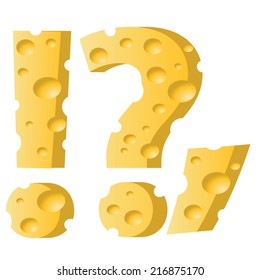 colorful illustration with cheese question mark on a white background