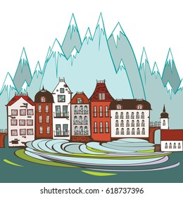 Colorful illustration of city landscape.