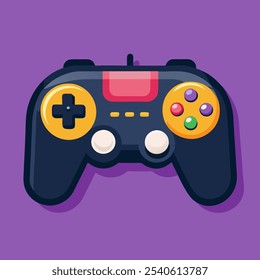 A colorful illustration of a classic video game controller, perfect for adding a nostalgic touch to your designs. This fun and playful graphic is ideal for retro-themed projects.