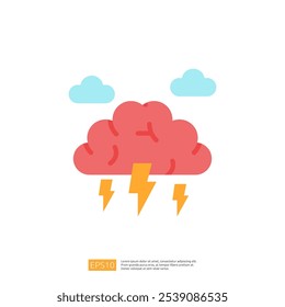 A colorful illustration of a cloud with lightning bolts, symbolizing a stormy weather condition. The design is simple and modern, suitable for weather-related themes.