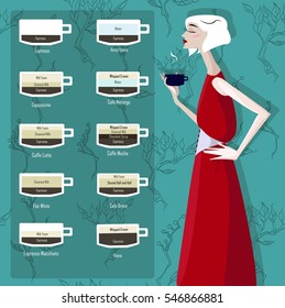 Colorful illustration of the coffee. Menu element for cafe or restaurant.