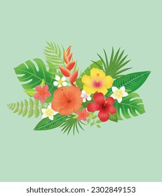 A colorful illustration of a collection of various tropical plants