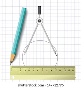 colorful illustration with compass and pencil for your design