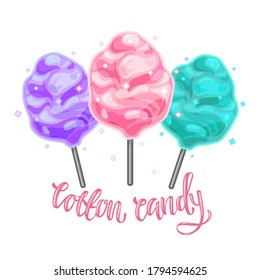 Colorful Illustration Of Cotton Candy On A White Isolated Background. Vector.