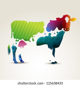 Colorful illustration of a cow, eps10 vector