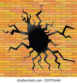 colorful illustration with crack on a brick background