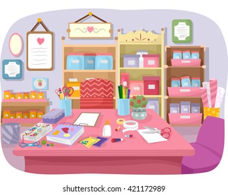 Colorful Illustration Of A Craft Room