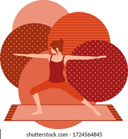 colorful illustration with cute faceless gril doing warrior asana