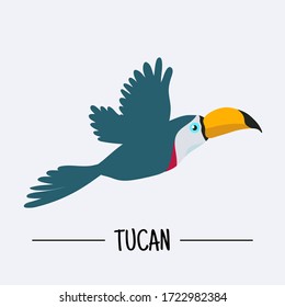 Colorful illustration of a cute flying toucan. Vector illustration