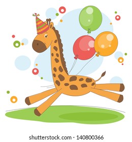 Colorful illustration with cute little giraffe .