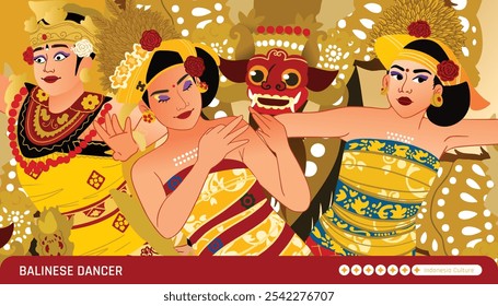 Colorful illustration dancer Indonesian Bali culture art