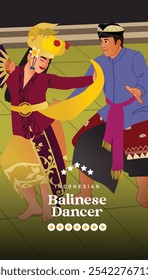 Colorful illustration dancer Indonesian Bali culture art