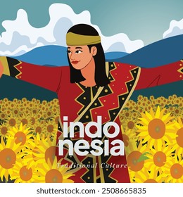 Colorful illustration dancer Indonesian Sumatera culture art