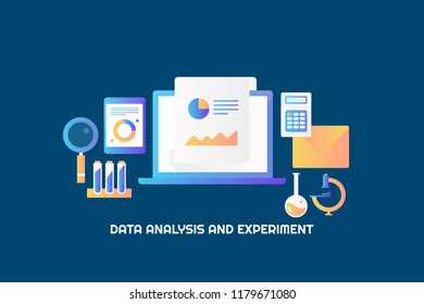 Colorful illustration of Data Science, data research and analysis, experiment vector banner with icons