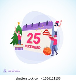 Colorful illustration of December 25 to celebrate Christmas for a greeting postcard

