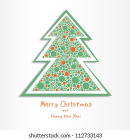 Colorful illustration with decorated green Christmas tree. Christmas theme