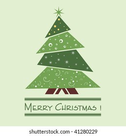 Colorful illustration with decorated green Christmas tree. Christmas theme
