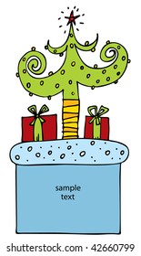 Colorful illustration with decorated green Christmas tree. Christmas theme