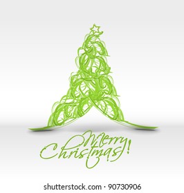 Colorful illustration with decorated green Christmas tree. Christmas theme