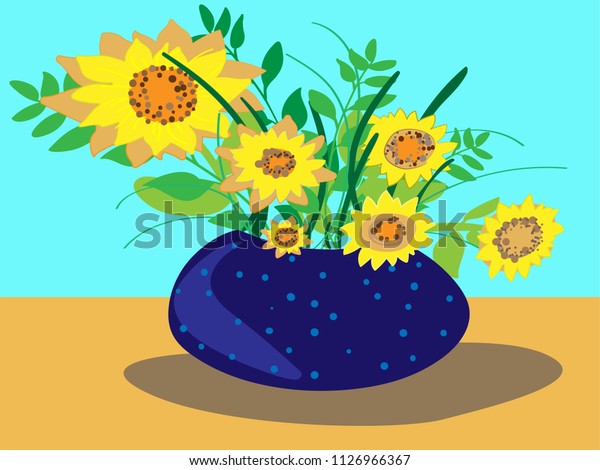 Colorful Illustration Deep Blue Vase Polka Stock Vector Royalty