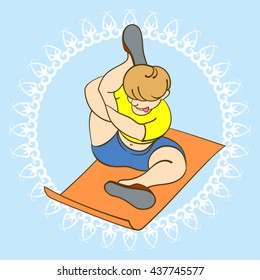 Colorful illustration depicting a boy performing the exercise on the yoga mat